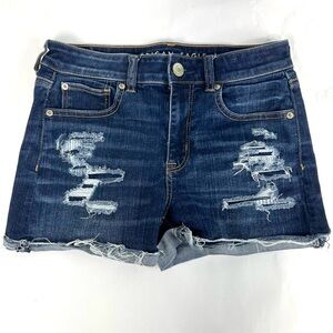American‎ Eagle Outfitters Women's Dark Blue Ripped Jean Shorts